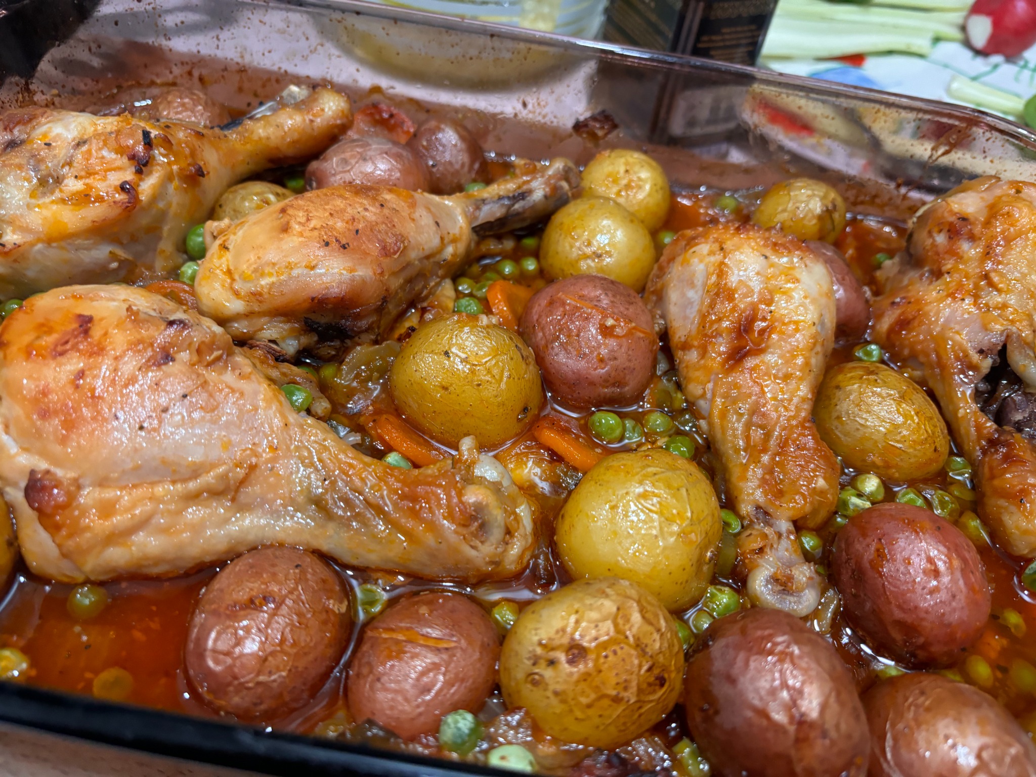 Roasted chicken with seasoned baby potatoes