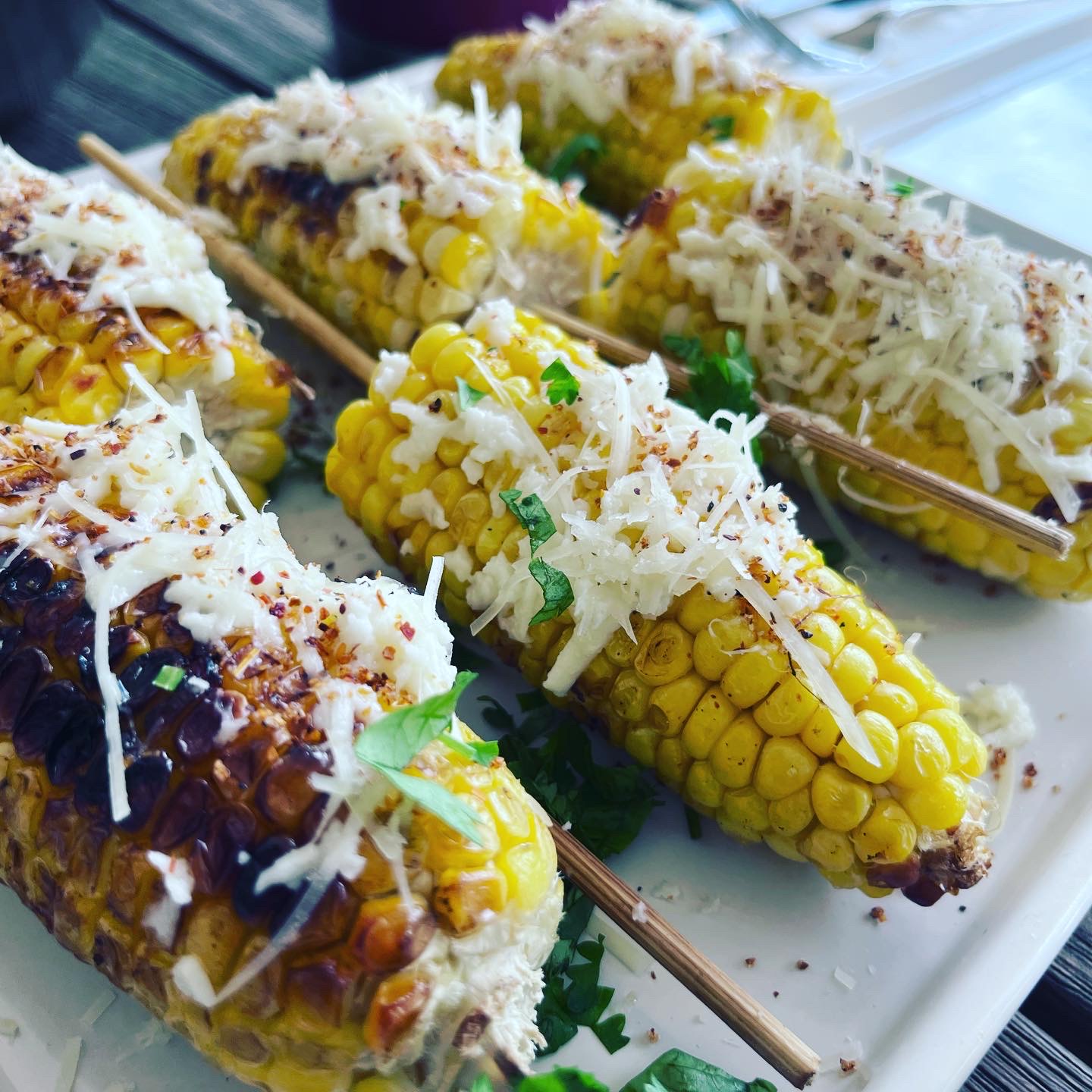 Individual cups of zesty Mexican street corn