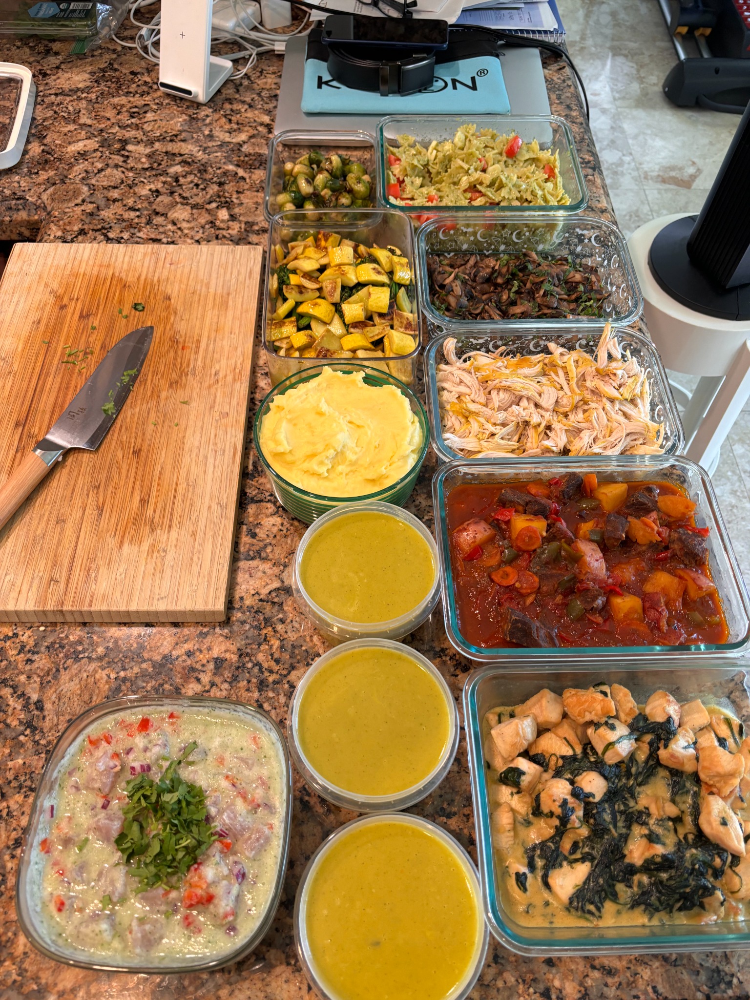 Prepared meal components organized in individual containers